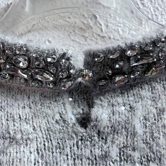 NWT J Crew embellished rhinestone gray sweater - Picture 10 of 12
